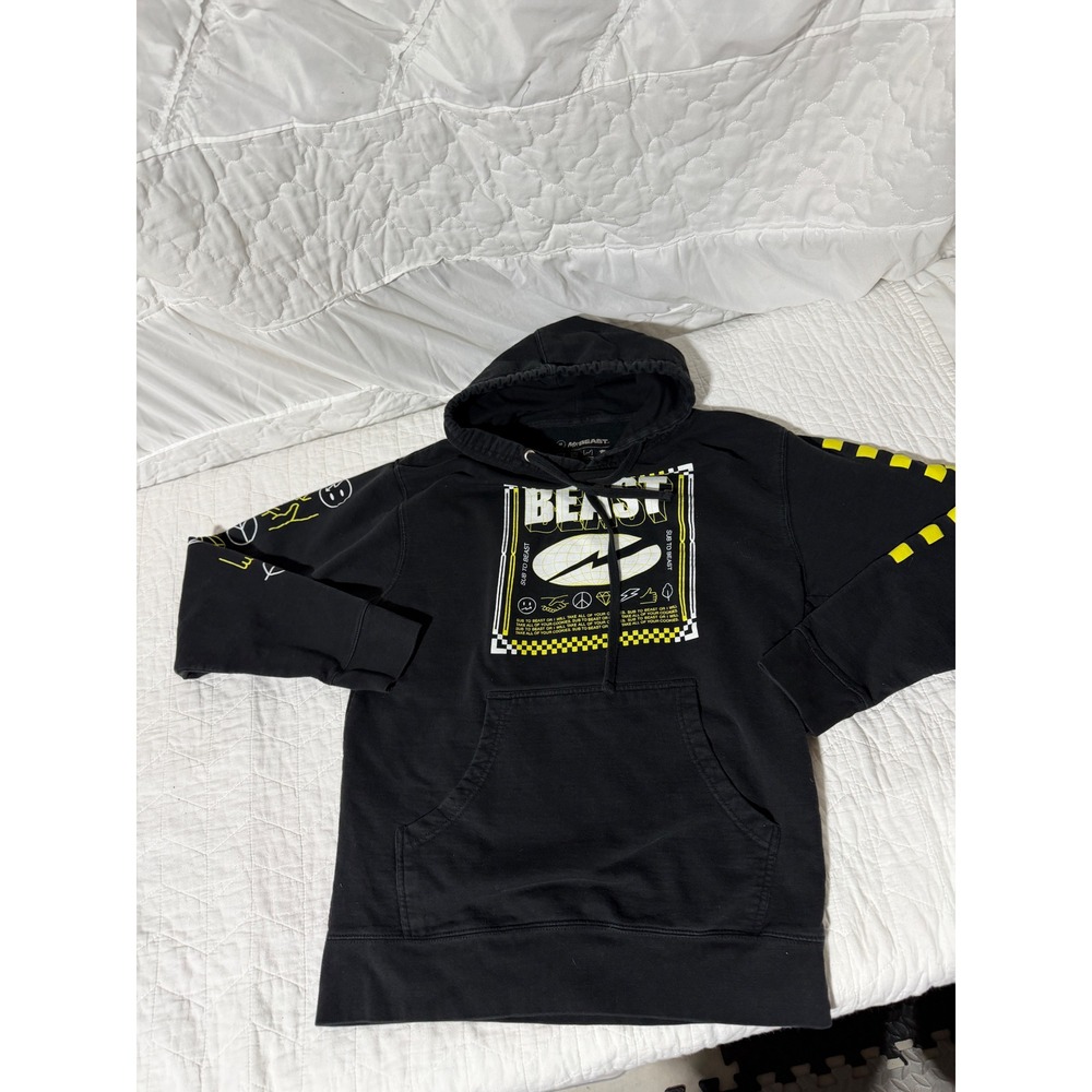 MrBeast Beast‎ Hoodie Black Yellow Graphic Print Pullover Mens Size M